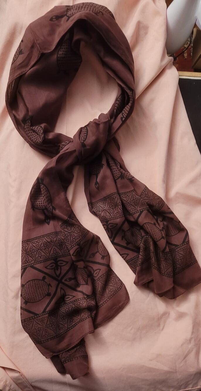 Banjara Brown Tribal Primitive Black Turtle Design Scarf